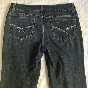 low-rise dark wash jeans